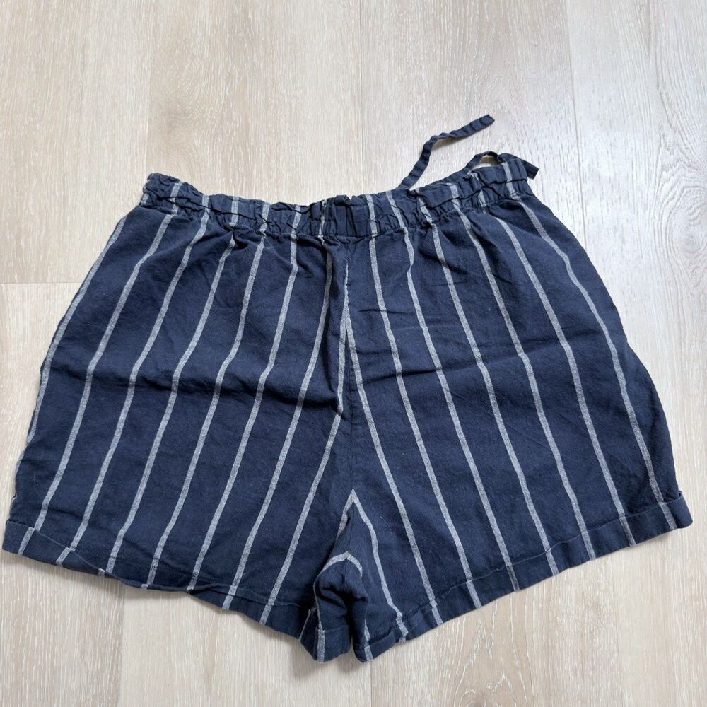 Linen Cotton Nautical Striped Shorts Navy Blue White XL Uniqlo Coastal High Rise - Picture 2 of 10